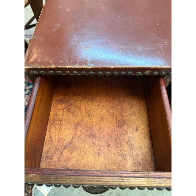 Chestnut Mid-Century Western Campaign Leather-Clad Horseshoe Desk For Sale - Image 8 of 9