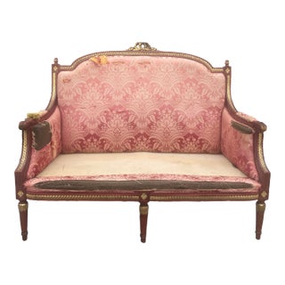 Louis XVI Style Venetian Loveseat With Original Stained Red With Gilt Finish For Sale