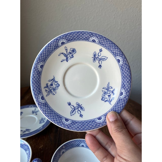 Wedgwood Late 20th Century Wedgwood England Wesley Pattern Set of 2 Teacups and Saucers For Sale - Image 4 of 8