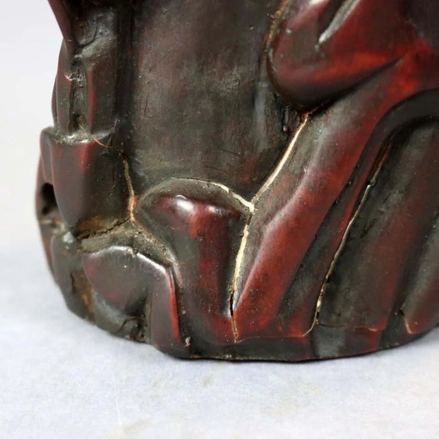 Brown Antique Chinese Carved-In-Relief Resin Genre Scene Libation Cup For Sale - Image 8 of 13