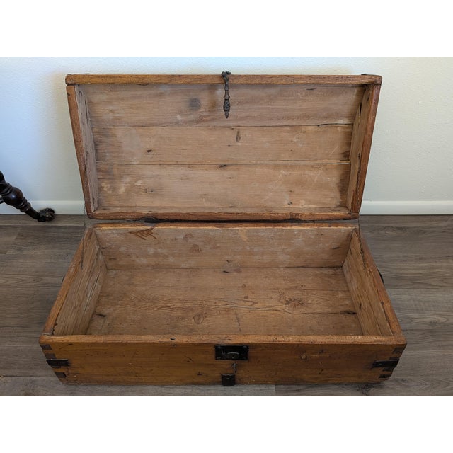 Antique 19th Century Handcrafted Wood and Iron Chest Trunk For Sale In Santa Fe - Image 6 of 12