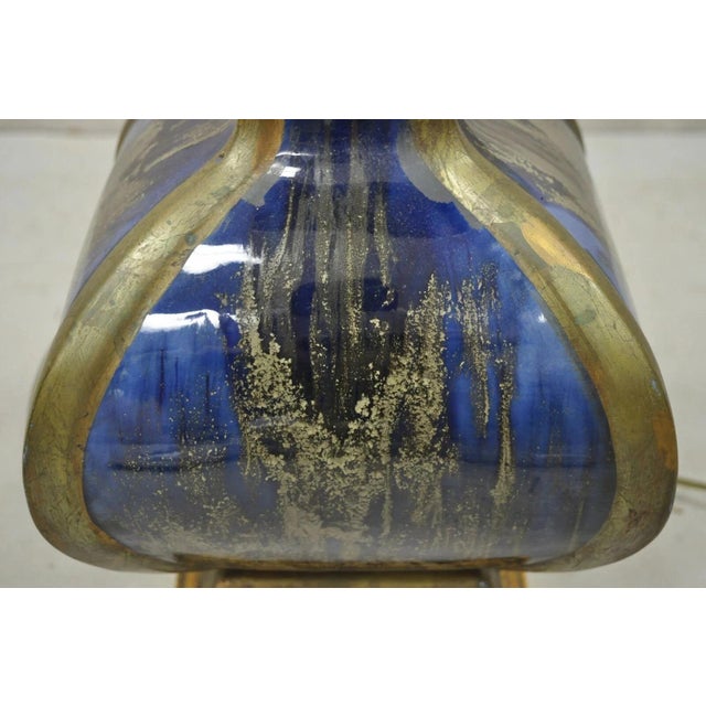 Blue Vintage Mid Century Modern Blue Drip Glazed Sculpted Ceramic Pottery Table Lamp For Sale - Image 8 of 11