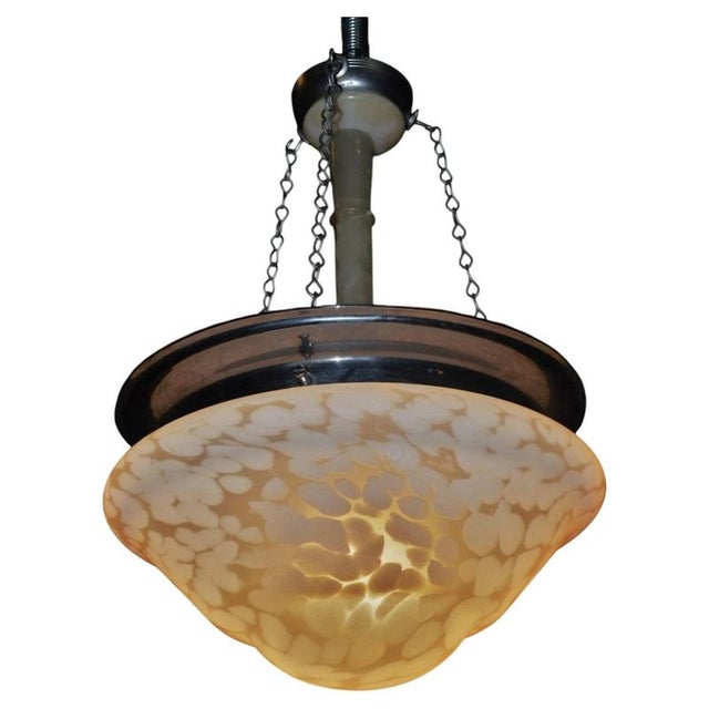 Art Deco French Opaline Glass, Chrome and Alabaster Plafonnier, 1940s For Sale - Image 16 of 16