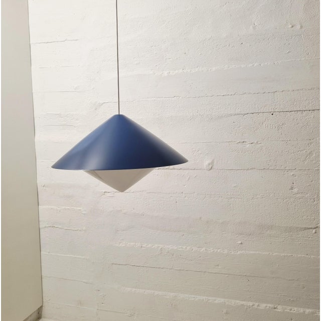 Mid-Century Modern Kuli Blue and White Hanging Lamp by Svea Winkler for Orno, Finland, 1960s For Sale - Image 3 of 9