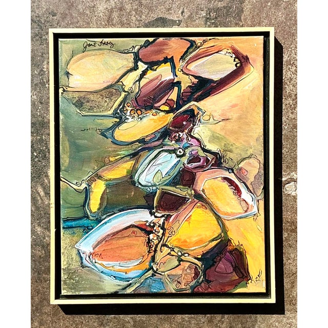 Late 20th Century Vintage Boho Original Abstract Oil on Canvas For Sale - Image 5 of 5