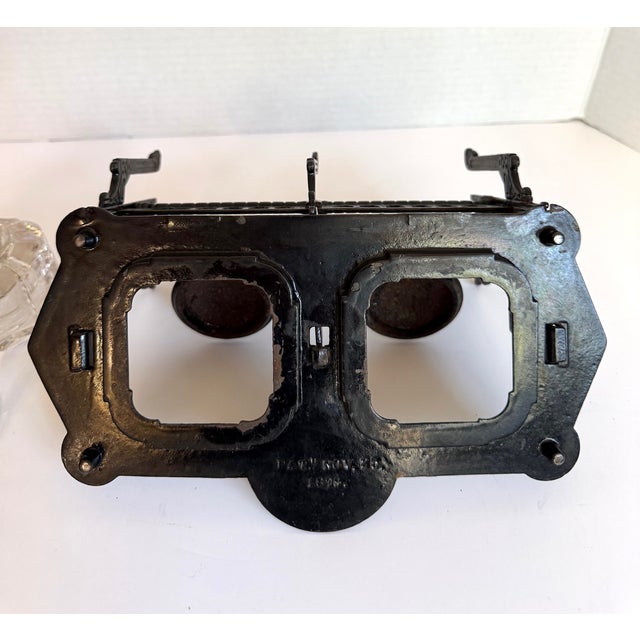 Antique 1879 Patent Double Inkwell With Cast Metal Stand, Pen Rests and Crystal Glass Ink Pots For Sale - Image 14 of 15