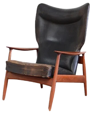 Wingback Leather Lounge Chair by K. Rasmussen for Peter Wessel, 1960s