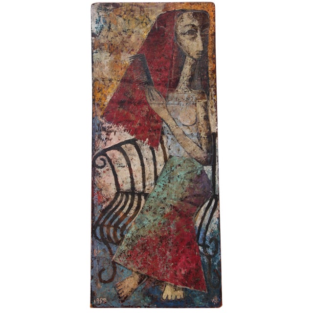 "Mexican Woman" Abstract Impressionist Oil Painting Dated 1959 For Sale
