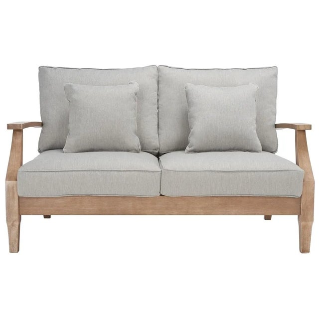 Martinique Wood Patio Loveseat - Natural/Grey For Sale - Image 11 of 11