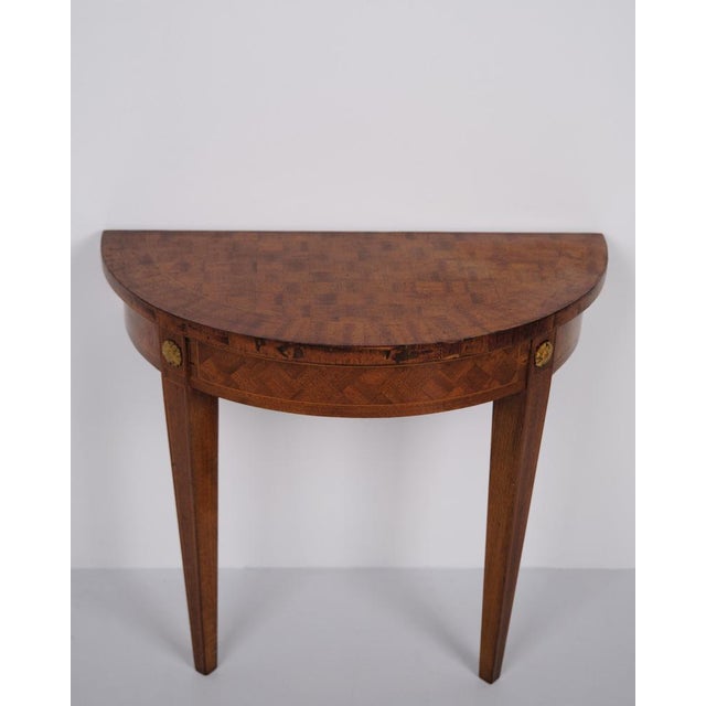 Antique Console Table in Fruitwood with Marquetry and Gilded Ornaments, 1880 For Sale - Image 5 of 6