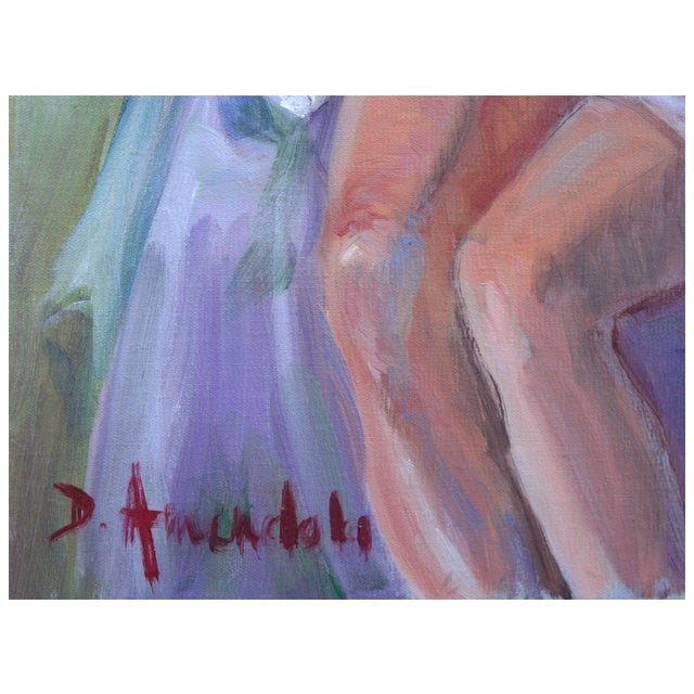 1990s Portrait of a Woman in Purple - Parisian Art Deco Female Figurative by Dominique Amendola For Sale - Image 5 of 5