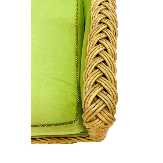 Green Upholstered Rattan Loveseat For Sale In Atlanta - Image 6 of 6
