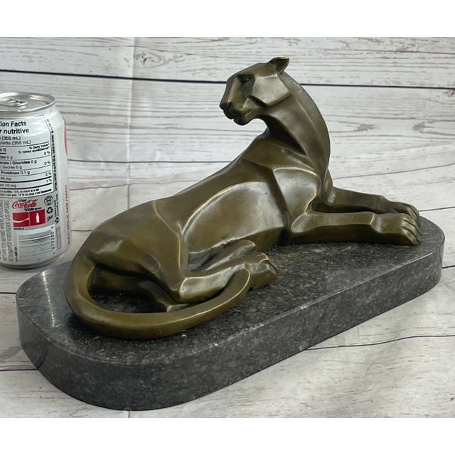 Modern Handcrafted Henry Moore Mountain Lion Bronze Sculpture Marble Base Figurine For Sale - Image 3 of 10