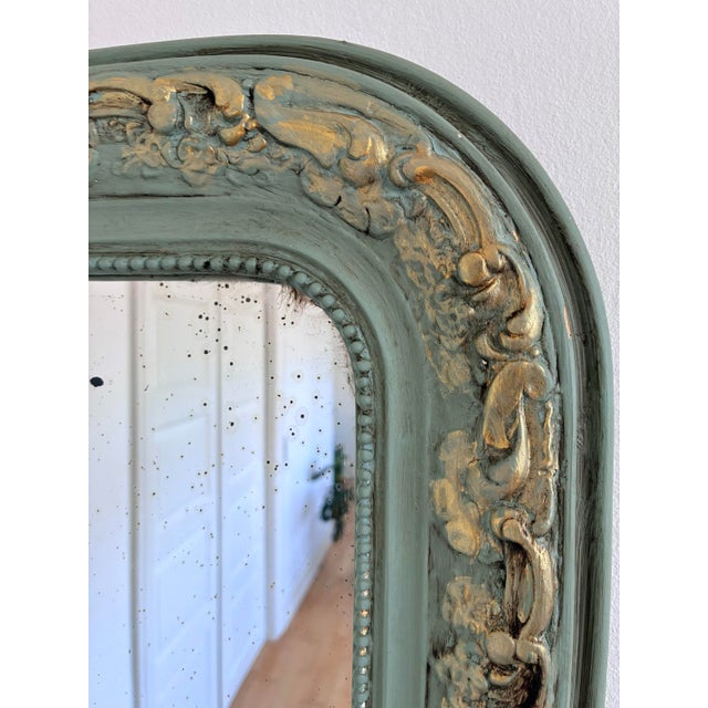 French Large Antique French Louis Philippe Mirror – Green and Gold, Late 19th Century For Sale - Image 3 of 10