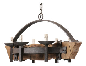 Mid 20th Century French Wood Beam & Iron Chandelier