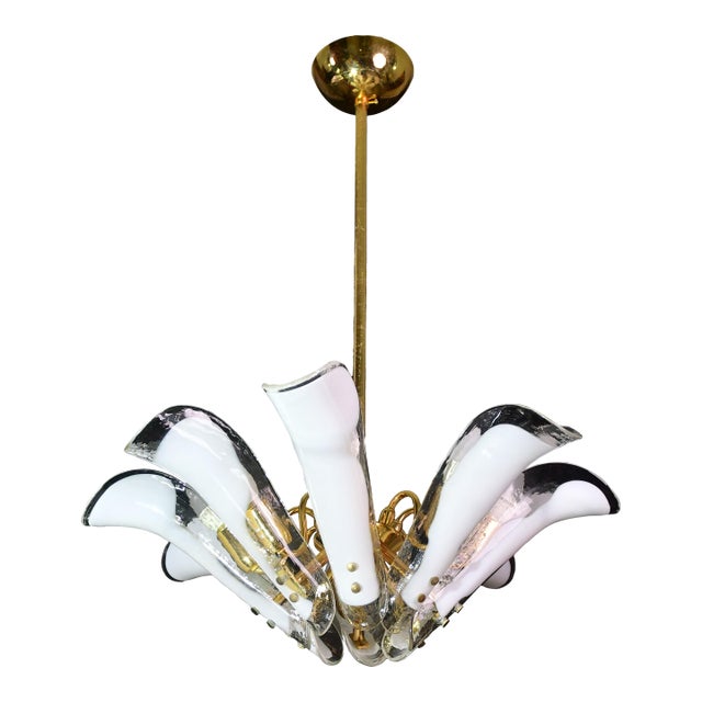 1970s Murano White Glass Petal Chandelier For Sale