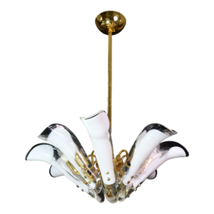 1970s Murano White Glass Petal Chandelier