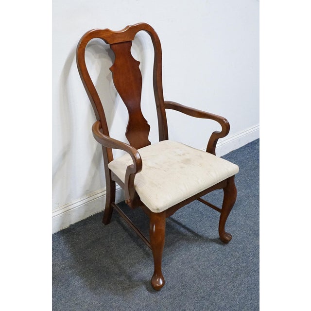 BASSETT FURNITURE Solid Cherry Traditional Queen Anne Style Dining Arm Chair 4270-594 Upholstery needs to be replaced; see...