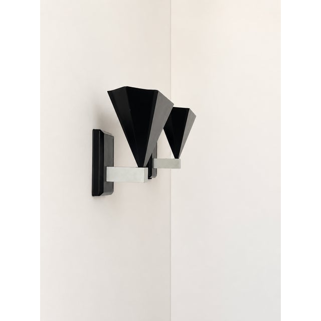Vintage Wall Sconces in Matte Black Metal, Italy, 1980, Set of 2 For Sale - Image 3 of 7