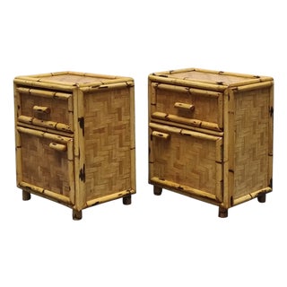 Vintage Italian Rattan Bedside Tables, 1960s, Set of 2 For Sale