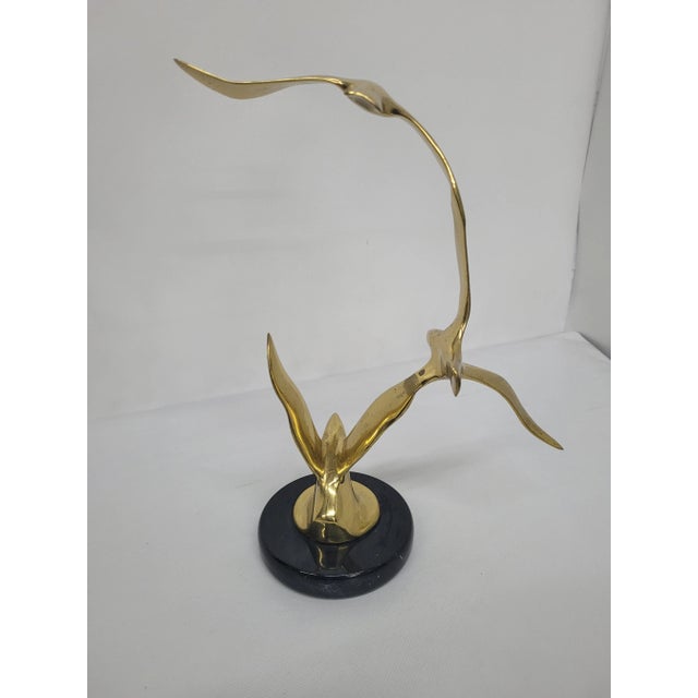 Mid-Century Modern Mid Century Modern Seagull Brass and Black Marble Sculpture For Sale - Image 3 of 8