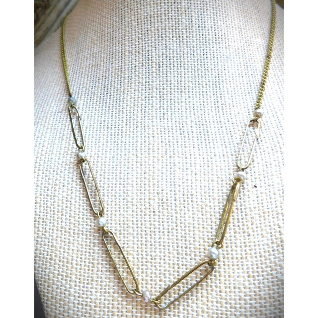 Late 19th Century Antique Etched 9k Gold Lingerie Pin Necklace With Pearls For Sale - Image 5 of 12