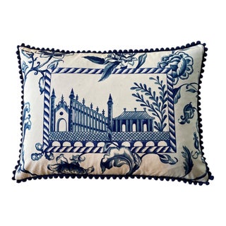 Palace Walk Blue & White Toile From Beacon Hill Rectangle Decorative Pillow With Down Feather Insert For Sale