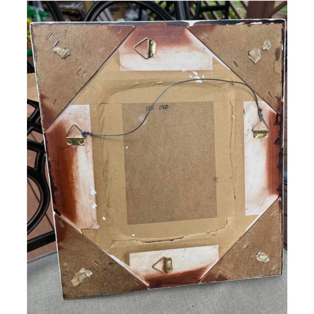 French Country Wall Mirror Features a Heavily Distressed White Frame With Gold Trim For Sale - Image 11 of 15