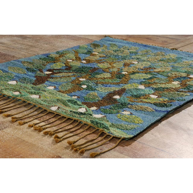 Green Signed Vintage Swedish Scandinavian Tapestry Rug - 03'00 X 03'09 For Sale - Image 8 of 10