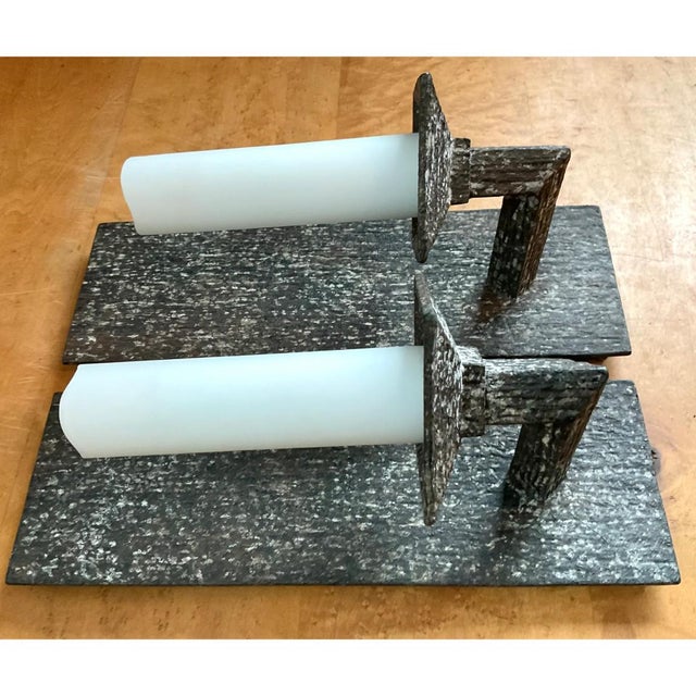 Vintage Frosted Glass and Metal Wall Sconces - A Pair For Sale - Image 11 of 12