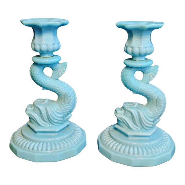 Turquoise Blue Candle Stick Holders (Set of 2) For Sale