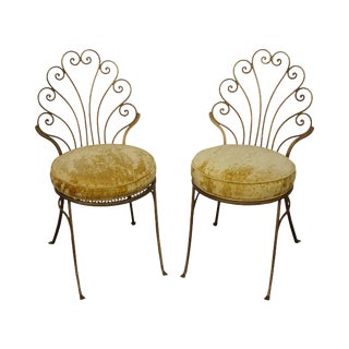Vintage Italian Hollywood Regency Style Gilt Metal Side Chairs- A Pair For Sale