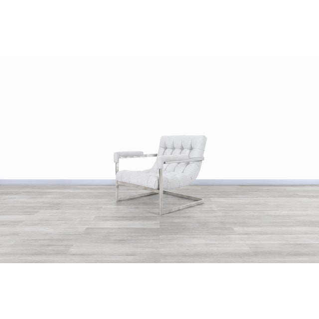 Wood Mid-Century Modern Chrome Scoop Lounge Chairs After Milo Baughman for Thayer Coggin For Sale - Image 7 of 9
