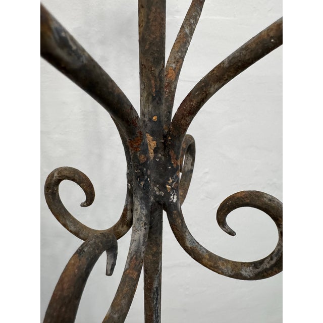 Black Rustic Wrought Iron Floor Candelabra, Five-Light Hand-Forged Candle Stand, Mid-20th Century For Sale - Image 8 of 9