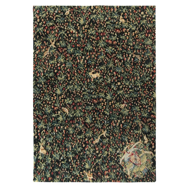 Rug & Kilim’s Tudor Style Pictorial Rug, Green and Blue Floral Pattern For Sale In New York - Image 6 of 6