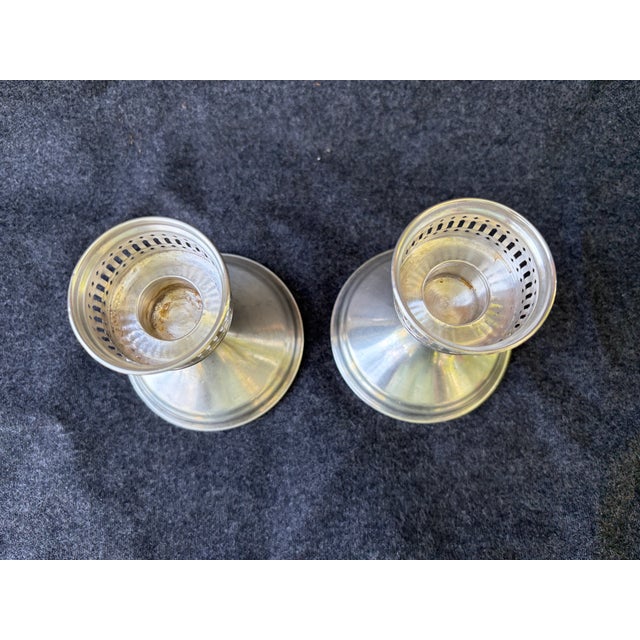 1950s Vintage Sterling Silver Duchin Pierced Weighted Candlesticks a Pair For Sale - Image 5 of 13