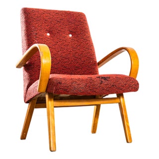 Lounge Chair in Tufted Orange Jacquard Standard Seat by Jaroslav Šmídek, 1950s For Sale