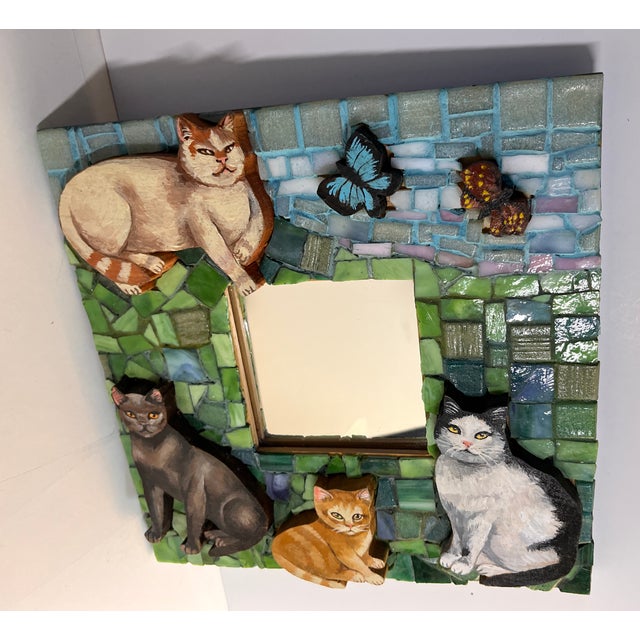 Vintage Original Mosaic Painted Cat Mirror For Sale - Image 4 of 9