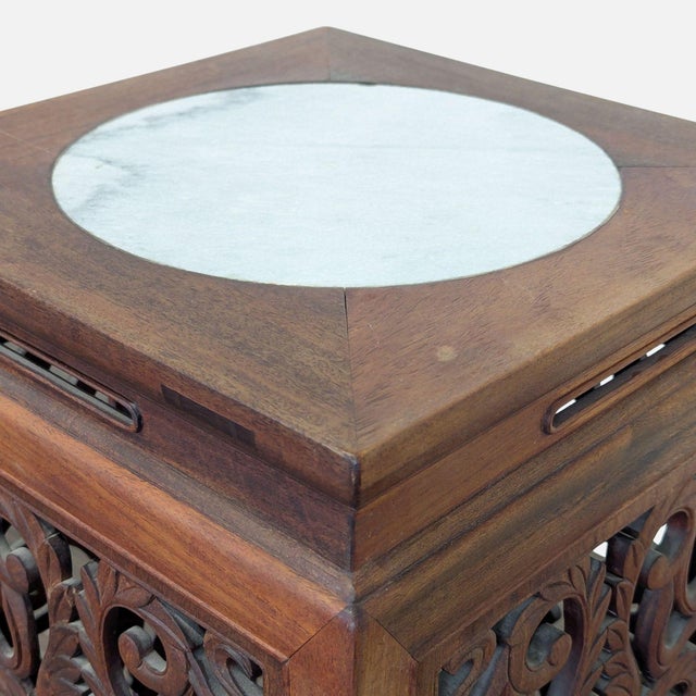 2000 - 2009 Chinese Rosewood Carved Plant Stand With Stone Top For Sale - Image 5 of 6