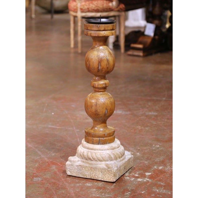 Wood Pair of Early 20th C. French Gothic Oak Candle Stands on Carved Stone Bases For Sale - Image 7 of 13