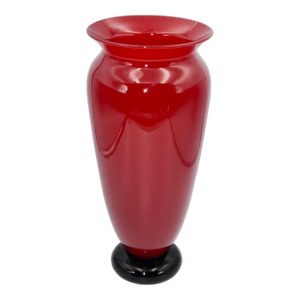 Donald Carlson Hand Blown Studio Art Glass Red & Black Footed Trumpet Vase