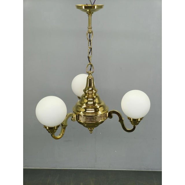 1930s Czech Neo-Baroque Brass Chandelier with Opaline Glass Globes, 1930s For Sale - Image 5 of 13