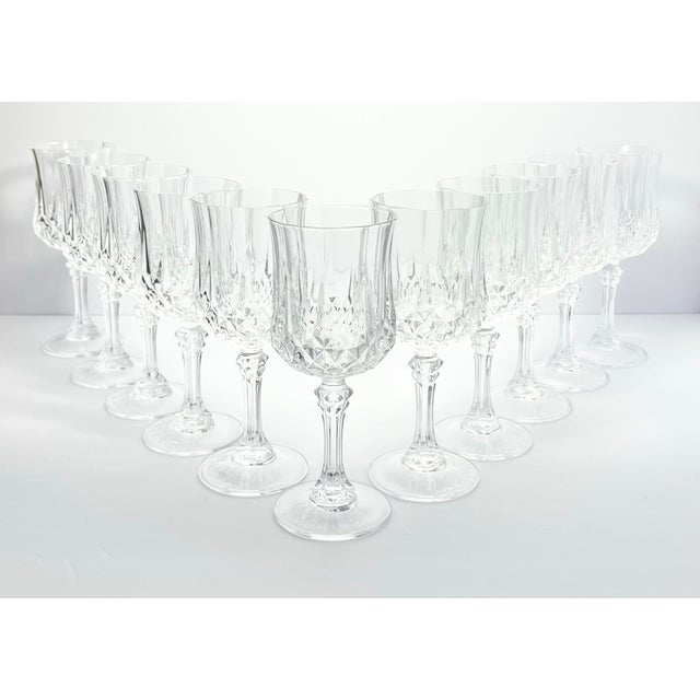 Contemporary 1990s Cristal D’Arques “Longchamp” Crystal Water Glasses - Set of 11 For Sale - Image 3 of 5