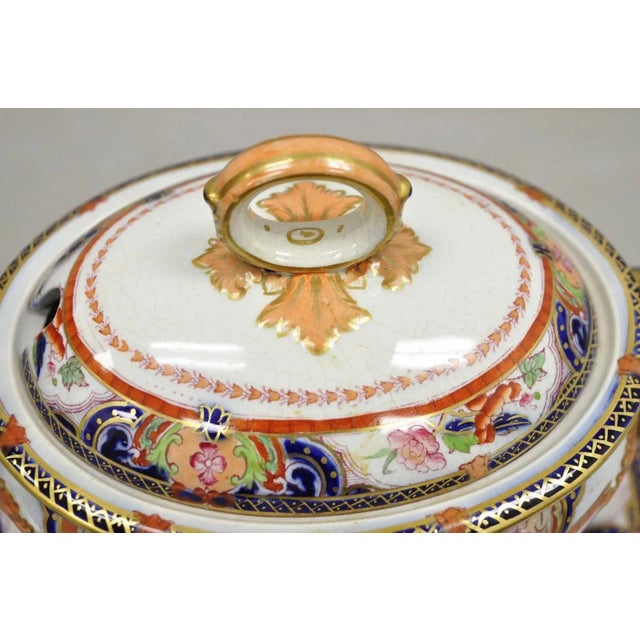 Antique English Ironstone Diamond Patent Covered Sauce Tureen With Underplate For Sale - Image 4 of 12