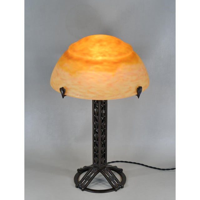 Metal Large French Art Deco Table Lamp by Raymond Subes & Daum 1920s France For Sale - Image 7 of 18
