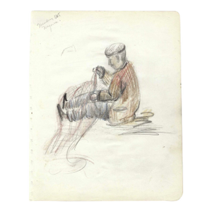 1950s Grace Spongberg Mending Net Majorca Spain Drawing