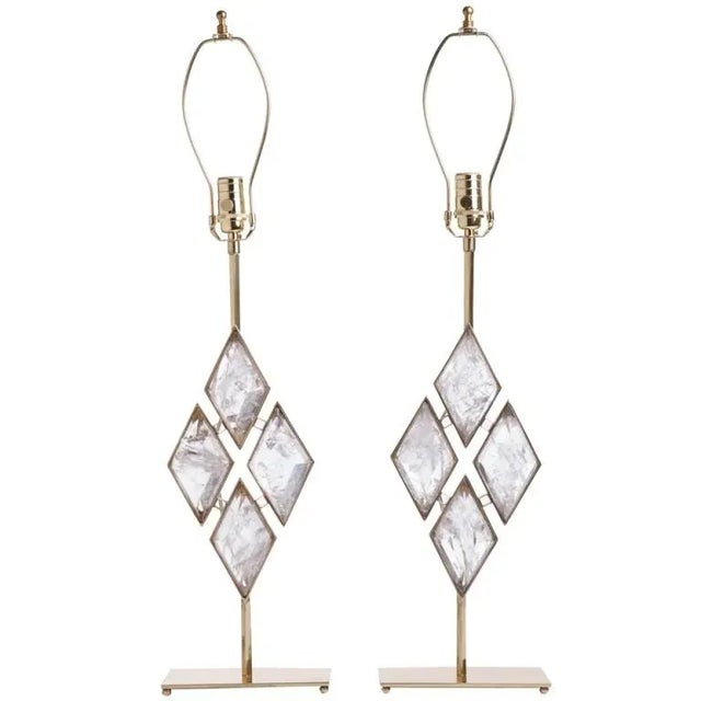 Diamond Pattern Rock Crystal Table Lamps - A Pair For Sale In New York - Image 6 of 6