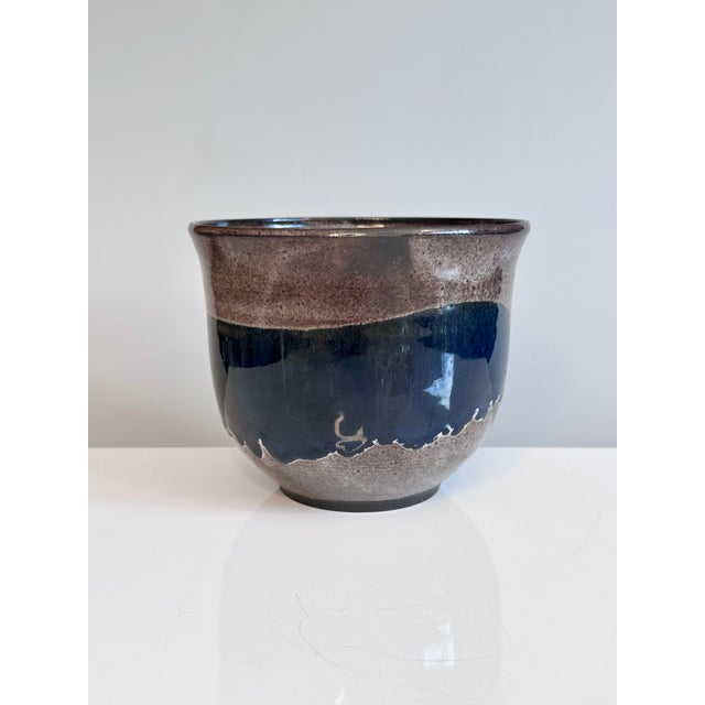 1970s Cobalt Blue Glazed Studio Ceramic Planter from Serocka, Germany, 1970s For Sale - Image 5 of 14