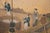Goldenrod "Sake Brewery", Late Showa Era 1970-1980s Japanese Yamato-E Byobu Screen For Sale - Image 8 of 18