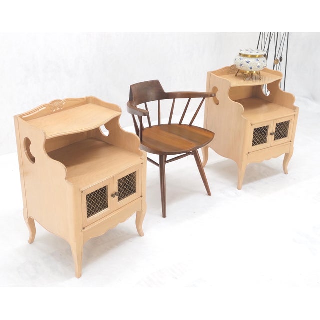 Beige Pair Lattice Doors End Tables Night Stands White Wash Finish French Provincial! For Sale - Image 8 of 16